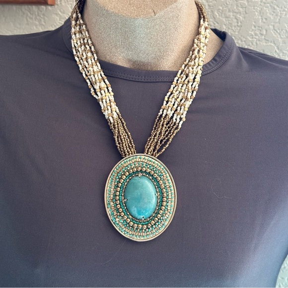 Chico's Jewelry - Chico's Gold-Tone Faux Turquoise Pendant Bead Necklace